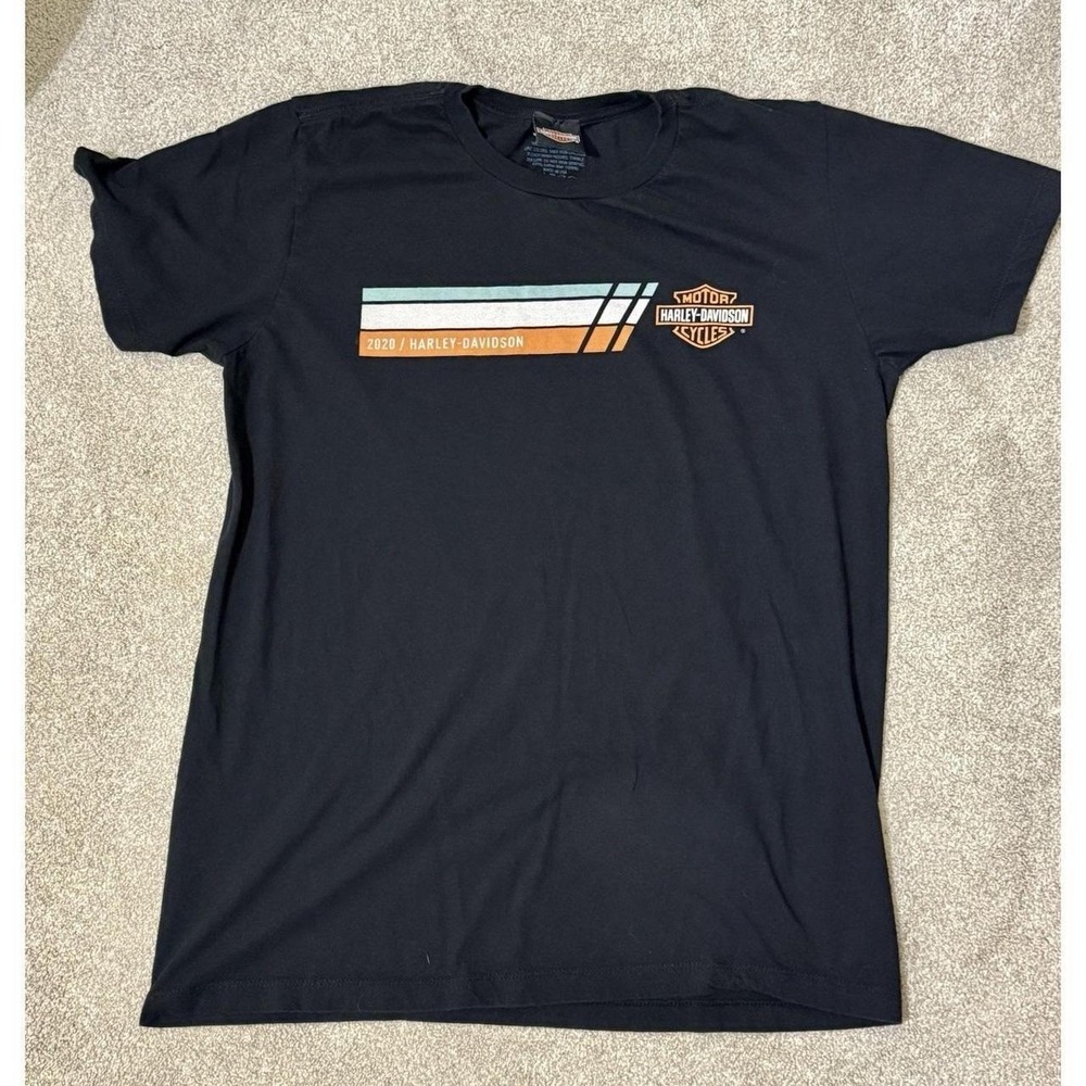 Harley-Davidson 2020 Graphic T-Shirt Black Cotton Racing Stripe Logo Large